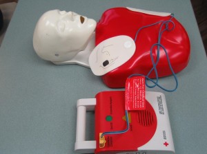 AED trainer with adult pad placement